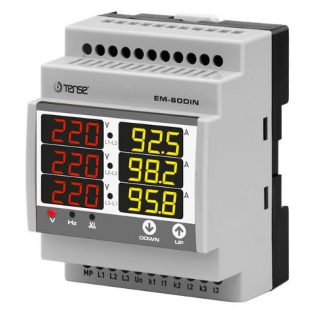(EM-60DIN) Трехфазный щитовой мультиметр с трансформаторами тока на 120А в комплекте. Tense