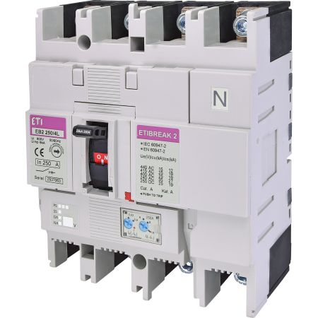 (4671076) Автоматический выключатель EB2 250/4L. 250A (25kA. (0.63-1)In/(6-10)In) 4P. ETI