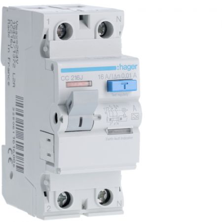 (CD216J) Устройство защитного отключения CD216J 2 полюса 16A 30мА Класс A. Hager