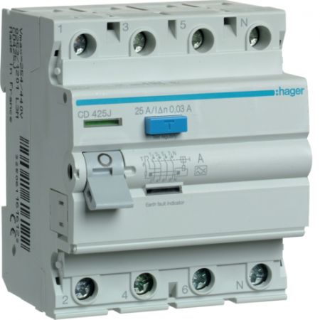 (CD425J) Устройство защитного отключения CD425J 4 полюса 25A 30мА Класс A. Hager