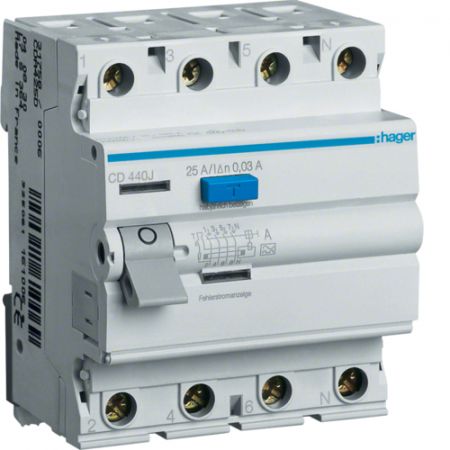 (CD440J) Устройство защитного отключения CD440J 4 полюса 40A 30 мА Класс A. Hager