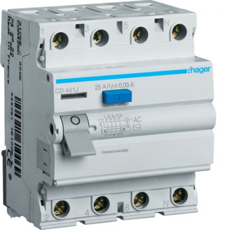 (CD441J) Устройство защитного отключения CD441J 4 полюса 40A 30мА Класс AC. Hager