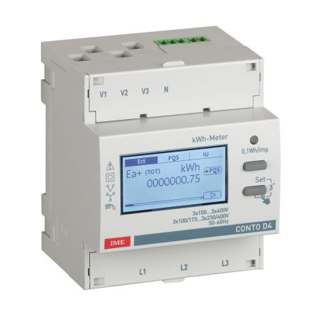 (CE4DF3DTCL1) Счетчик электроэнергии CONTO D4-Pd 3 фазный с RS485 Вх.63A на Din (Кл.0.5). IME