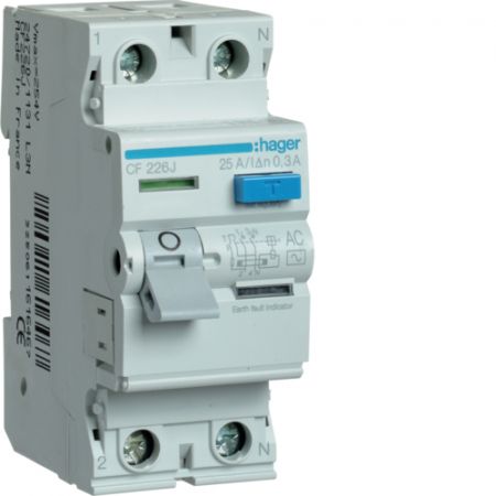(CF226J) Устройство защитного отключения CF226J 2 полюса 25A 300мА Класс AC. Hager