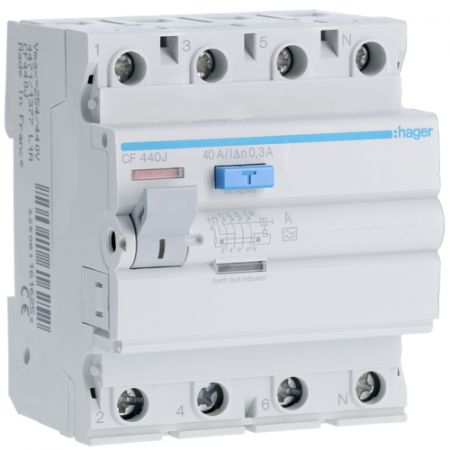 (CF440J) Устройство защитного отключения CF440J 4 полюса 40A 300мА Класс A. Hager