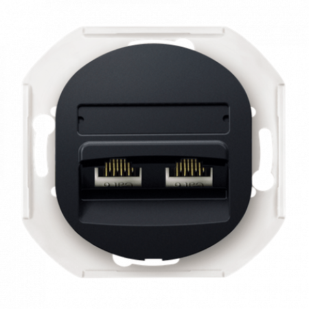 (E614.E1) Механизм двойной компьютерной розетки 2*RJ45 Cat5e. UTP. чёрный. Aling Conel