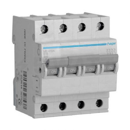(MB410A) Автоматический выключатель MB410A 4P In=10 А Un=220-440В Кривая B 6 кА. Hager