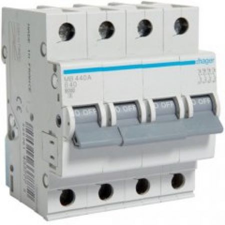 (MB440A) Автоматический выключатель MB440A 4P In=40 А Un=220-440В Кривая B 6 кА. Hager
