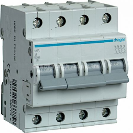(MB463A) Автоматический выключатель MB463A 4P In= 63 А Un=220-440В Кривая B 6 кА. Hager