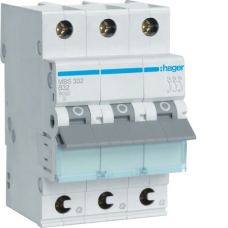 (MBS332) Автоматический выключатель QC MBS332 3P In=32 А Un=220-440В Кривая B 6 кА. Hager