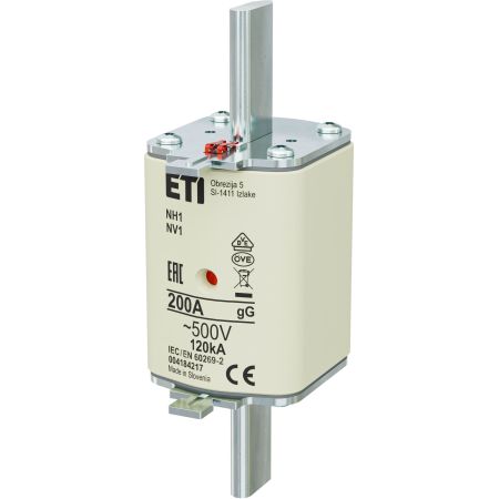 Ножовий запобіжник ETI серії NH NH1 200A для захисту кабелів та обладнання.