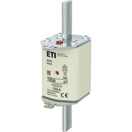 Ножовий запобіжник ETI серії NH NH2C 100A для захисту кабелів та обладнання.