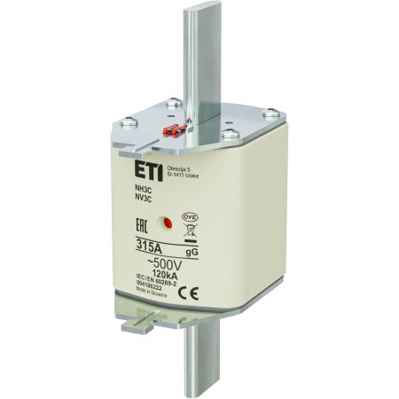 Ножовий запобіжник ETI серії NH NH3C 315A для захисту кабелів та обладнання.
