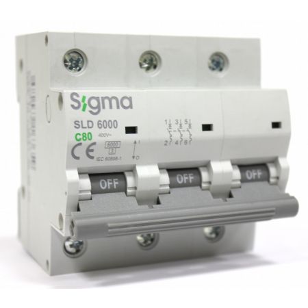 (6SL380C) Автоматический выключатель 6SL380C 3P. In=80А. Кривая С 6 кА. SIGMA