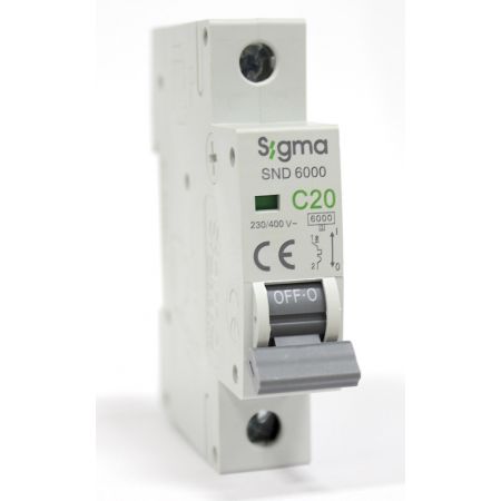 (6SM120C) Автоматический выключатель 6SM120C 1P. In=20А. Кривая С 6 кА. SIGMA