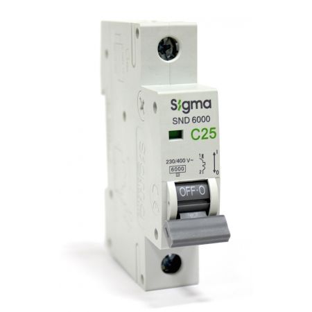 (6SM125C) Автоматический выключатель 6SM125C 1P. In=25А. Кривая С 6 кА. SIGMA