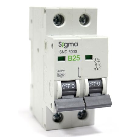 (6SM225B) Автоматический выключатель 6SM225B 2P. In=25А. Кривая В 6 кА. SIGMA