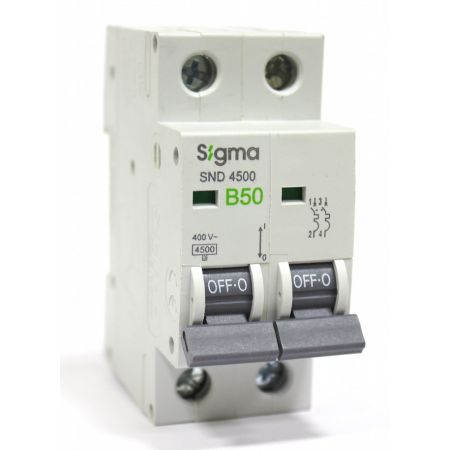 (6SM250B) Автоматический выключатель 6SM250B 2P. In=50А. Кривая В 6 кА. SIGMA