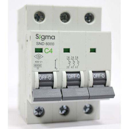 (6SM304C) Автоматический выключатель 6SM304C 3P. In=4А. Кривая С 6 кА. SIGMA