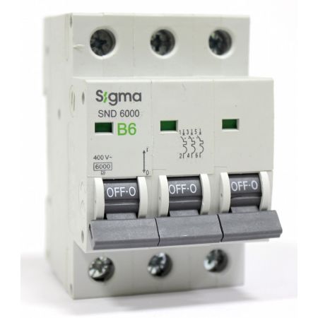 (6SM306B) Автоматический выключатель 6SM306B 3P. In=6А. Кривая В 6 кА. SIGMA