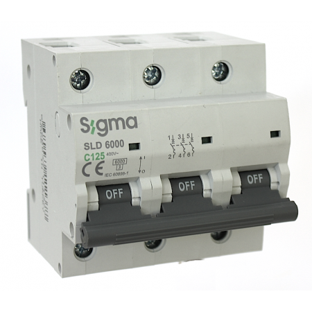 (6SM312C) Автоматический выключатель 6SM312C 3P. In=125А. Кривая С 6 кА. SIGMA