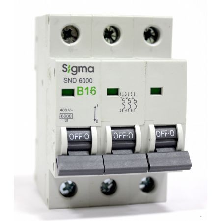 (6SM316B) Автоматический выключатель 6SM316B 3P. In=16А. Кривая В 6 кА. SIGMA