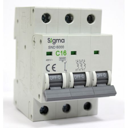 (6SM316C) Автоматический выключатель 6SM316C 3P. In=16А. Кривая С 6 кА. SIGMA