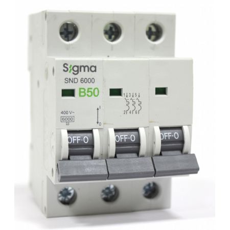 (6SM350B) Автоматический выключатель 6SM350B 3P. In=50А. Кривая В 6 кА. SIGMA