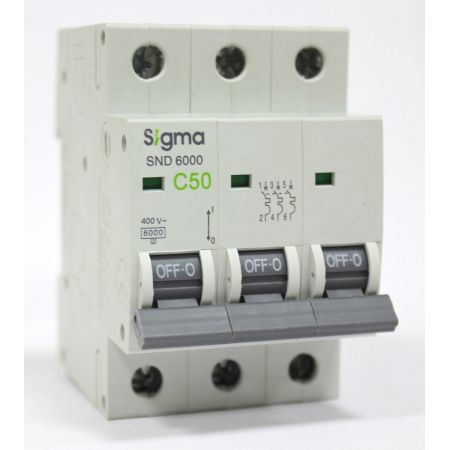 (6SM350C) Автоматический выключатель 6SM350C 3P. In=50А. Кривая С 6 кА. SIGMA