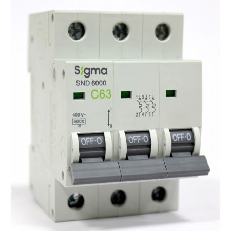 (6SM363C) Автоматический выключатель 6SM363C 3P. In=63А. Кривая С 6 кА. SIGMA