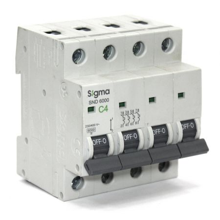 (6SM404С) Автоматический выключатель 6SM404С 4P. In=4А. Кривая С 6 кА. SIGMA