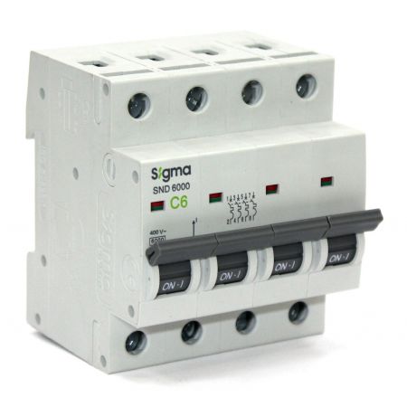 (6SM406С) Автоматический выключатель 6SM406С 4P. In=6А. Кривая С 6 кА. SIGMA