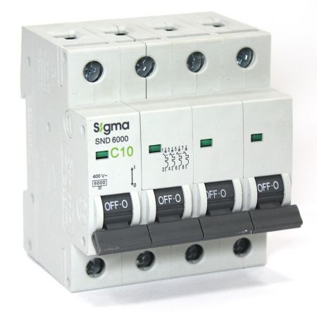 (6SM410С) Автоматический выключатель 6SM410С 4P. In=10А. Кривая С 6 кА. SIGMA