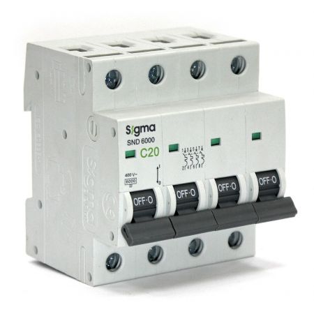 (6SM420С) Автоматический выключатель 6SM420С 4P. In=20А. Кривая С 6 кА. SIGMA