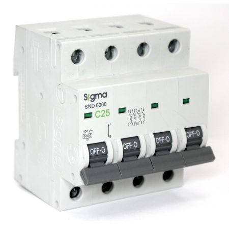 (6SM425С) Автоматический выключатель 6SM425С 4P. In=25А. Кривая С 6 кА. SIGMA