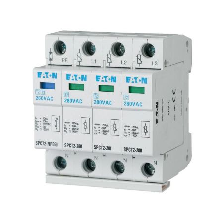 167620 Ограничитель перенапряжения SPCT2-280-3+NPE. 40кА 280V 3P+N. Класс C. со сменными картриджами. Eaton