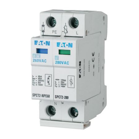 167625 Ограничитель перенапряжения SPCT2-460-1+NPE. 40кА 460V 1P+N. Класс C. со сменными картриджами. Eaton