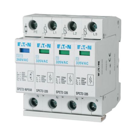 167626 Ограничитель перенапряжения SPCT2-460-3+NPE. 40кА 460V 3P+N. Класс C. со сменными картриджами. Eaton