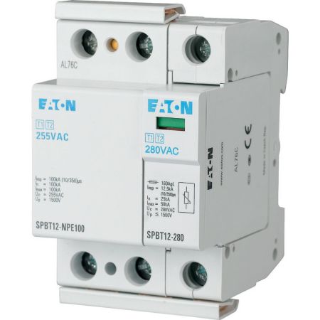158308 Комбинированный ограничитель перенапряжения SPBT12-280-1+NPE. 40кА 280V 1P+N. Класс В+C. со сменными картриджами. Eaton