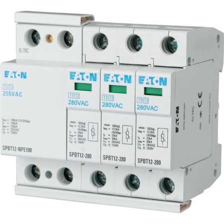 158332 Комбинированный ограничитель перенапряжения SPBT12-280-3+NPE. 40кА 280V 1P+N. Класс В+C. со сменными картриджами. Eaton