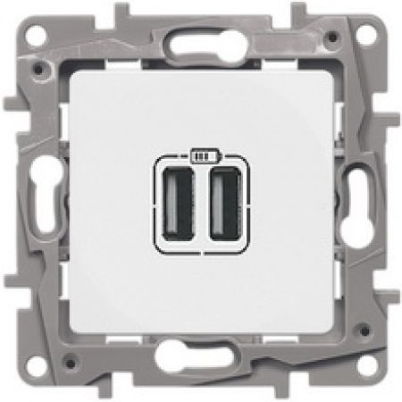 (672294) Розетка двойная для зарядки USB  ETIKA белый. Legrand