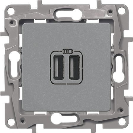 (672494) Розетка двойная для зарядки USB   ETIKA алюминий. Legrand