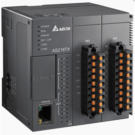 (AS218TX-A) Процессорный модуль AS. 64K шагов программы. 8DI/6DO (NPN). 2AI/2AO 2xRS485 Ethernet. CANopen. Delta