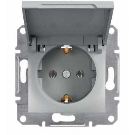 EPH3100161 Розетка с крышкой и заземляющим контактом ASFORA алюминий