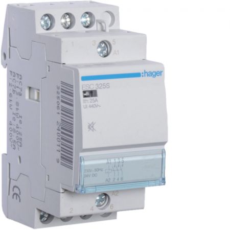 (ESC325S) Модульные контакторы ESC 25А. 3NO контакта. Uкат=220-240В. бесшумный.Hager
