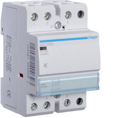 (ESC363S) Модульные контакторы ESC 63 А. 3NO контакта. Uкат=220-240В. бесшумный.Hager
