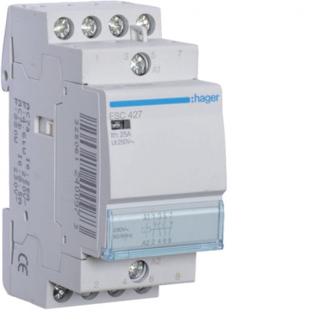 (ESC427) Модульные контакторы ESC 25А. 2NO+2NC контакта. Uкат=220-240В. Hager