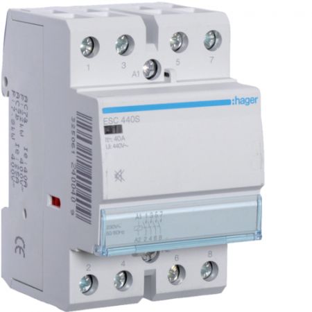(ESC440S) Модульные контакторы ESC 40 А. 4NO контакта. Uкат=220-240В. бесшумный.Hager