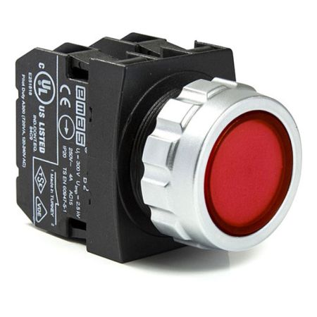 (H102DK) Кнопка нажимная Ø30 без фиксации (1НО+1НЗ) красный.  IP50. серии H. EMAS