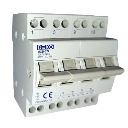 (MCO4CO040) Трехпозиционный переключатель нагрузки 1-0-2 для генератора 4P. 40A. Deko Elektrik
